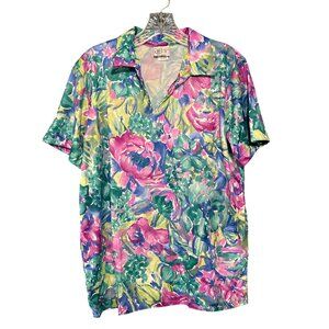 Vintage 60/70s Womens Floral Short Sleeve Blouse Size Medium Polyester USA